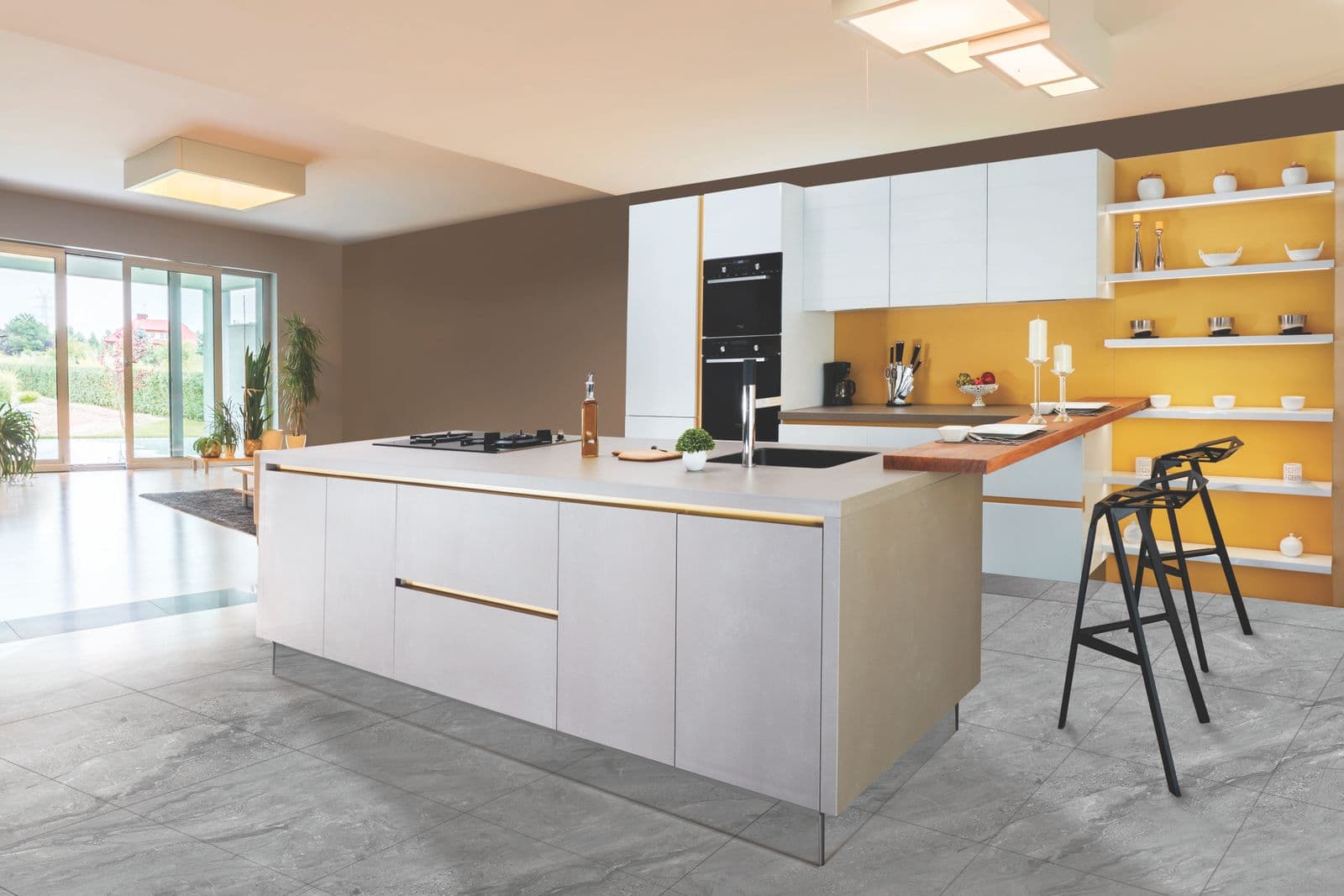 Modern kitchen concept with flat-panel cabinetry and bold accent color